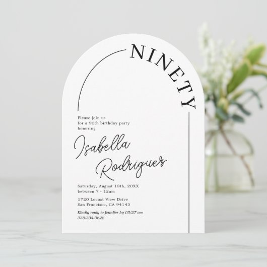 Minimalist Arch Volwassen 90ste verjaardag Kaart (Staand voorkant)