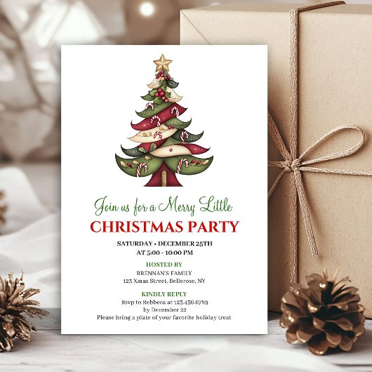 Minimalist artistic Christmas tree holiday invite Kaart