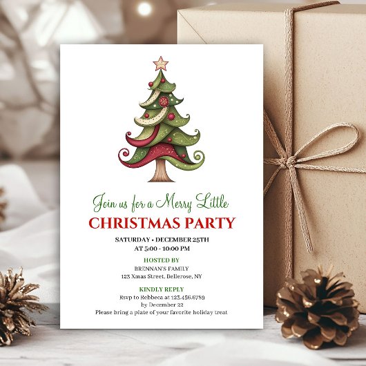 Minimalist artistic Christmas tree holiday invite Kaart