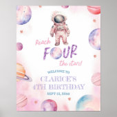 Minimalist Astronaut Girl's 4e Geboorte Welkom Tek Poster (Voorkant)