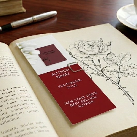 Minimalist Author Bookmark Template with Book Cove Mini Visitekaartje