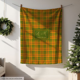 Minimalist Autumn Tartan Blanket Elegant Monogram Fleece Deken