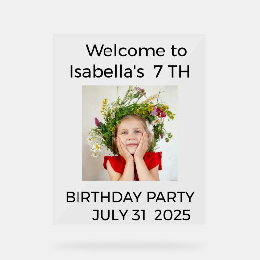 Minimalist Baby Birthday Invitation with Photo Acryl Bord (Voorkant)