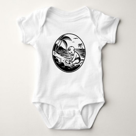 Minimalist Baby Bodysuit with Tropical Beach  (Voorkant)