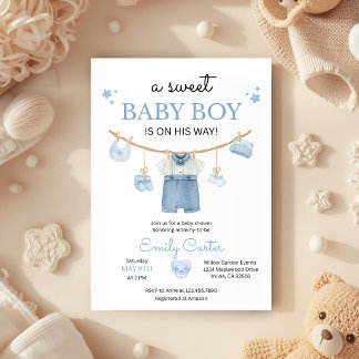 Minimalist Baby Boy Shower with Baby Clothes Kaart