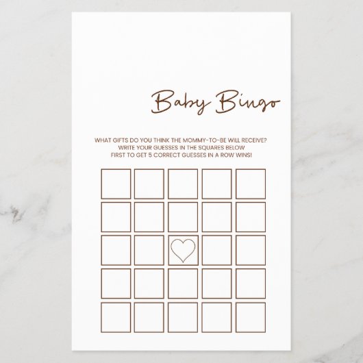 Minimalist Baby Gift Bingo Game Flyer (Voorkant)