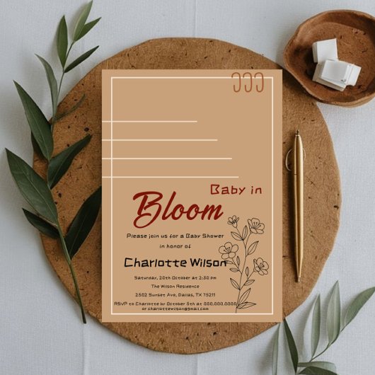 Minimalist Baby In Bloom Wildflower Baby Shower Kaart