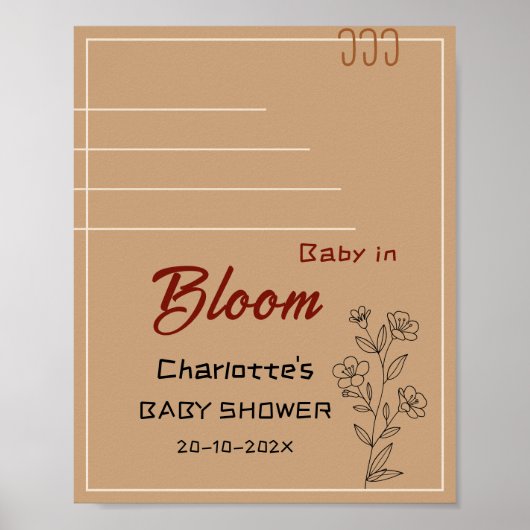 Minimalist Baby In Bloom Wildflower Baby Welcome Poster (Voorkant)