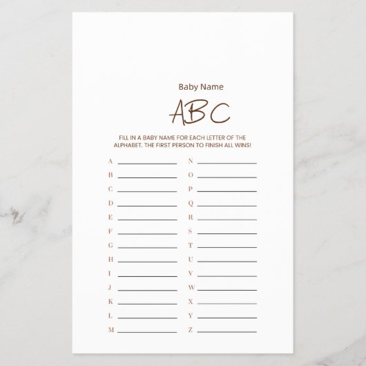 Minimalist Baby Name ABC Game Flyer (Voorkant)