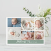 Minimalist Baby Photo Collage Announcement Card Kaart (Staand voorkant)