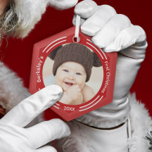 Minimalist Baby Photo Red First Christmas