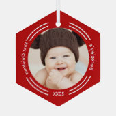 Minimalist Baby Photo Red First Christmas Glas Ornament (Achterkant)