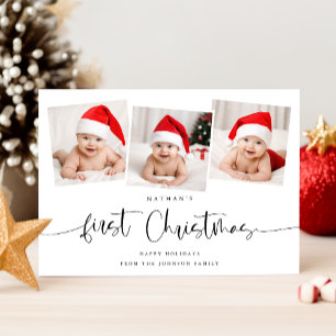 Minimalist Baby's First Christmas 3 Foto Schattige Feestdagenkaart