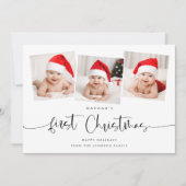 Minimalist Baby's First Christmas 3 Foto Schattige Feestdagenkaart (Voorkant)