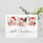 Minimalist Baby's First Christmas 3 Foto Schattige Feestdagenkaart (Staand voorkant)