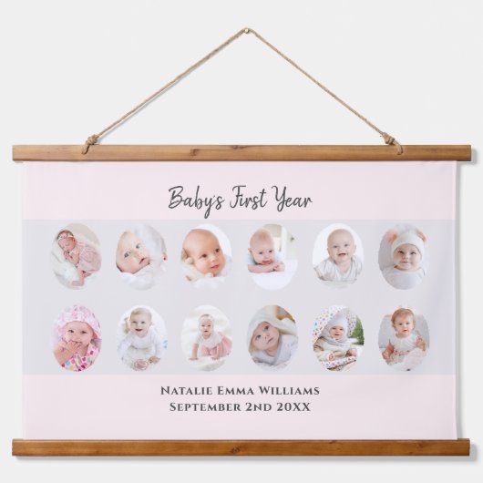 Minimalist Baby's First Year 12 Photo Collage Hangend Wandkleed (Voorkant)