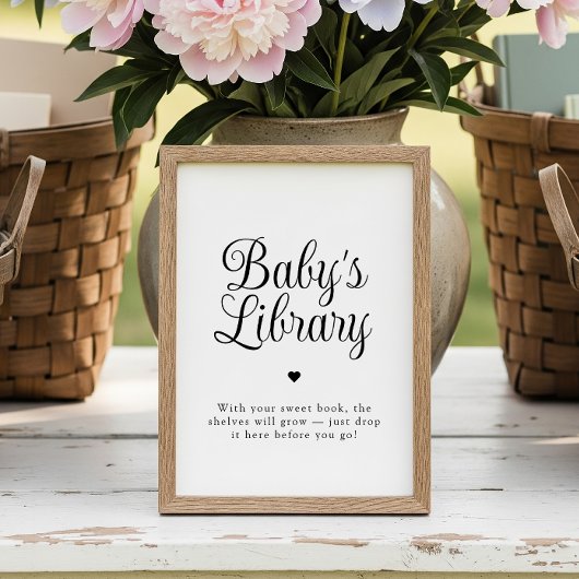 Minimalist "Baby's Library" Baby Shower Sign Poster