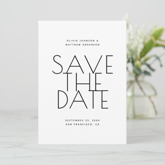 Minimalist Back & White Wedding | Photo & QR Code Save The Date (Staand voorkant)