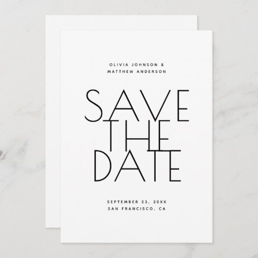 Minimalist Back & White Wedding | Photo & QR Code Save The Date (Voorkant / Achterkant)