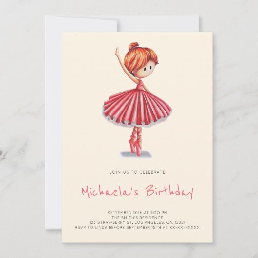 Minimalist Ballerina Pink Tutu Girl Birthday Kaart (Voorkant)