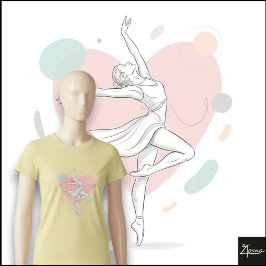 Minimalist Ballerina Sketch Pastel Heart Backgroun T-shirt