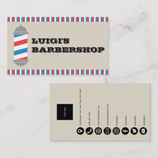 Minimalist Barber Pole Barber Shop Business Card Visitekaartje (Voorkant / Achterkant)