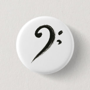 Minimalist Bass Clef – Inktpenseel Muzieksymbool o Ronde Button 3,2 Cm