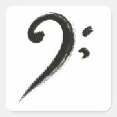 Minimalist Bass Clef – Inktpenseel Muzieksymbool o Vierkante Sticker (Voorkant)