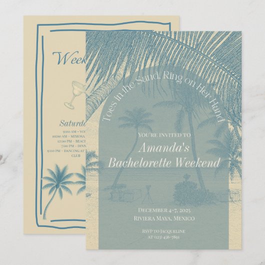 Minimalist Beach Bachelorette Invitation Itinerary Kaart (Voorkant / Achterkant)