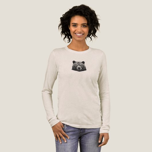Minimalist Bear Graphic Long Sleeve Shirt – Cute W (Voorkant)