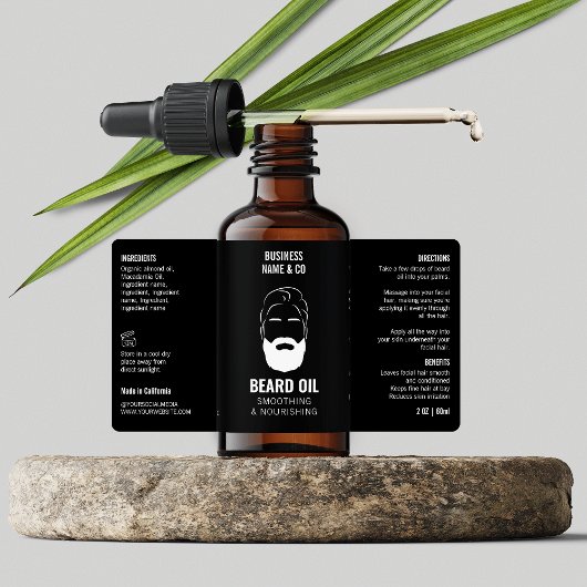Minimalist Beard Oil Label Black Product Packaging