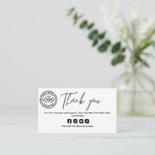 Minimalist Bedankt voor uw aankoop met Logo Visitekaartje (Staand voorkant)