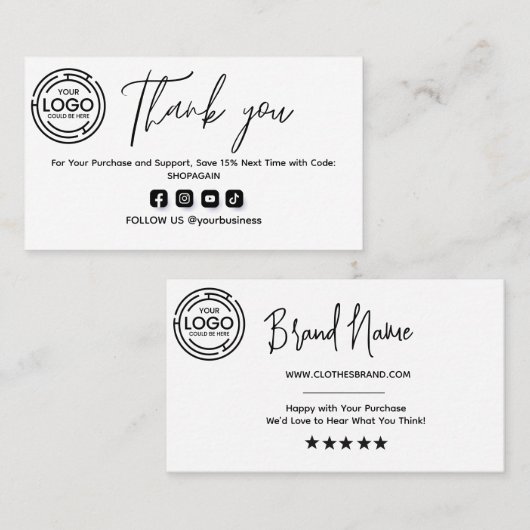 Minimalist Bedankt voor uw aankoop met Logo Visitekaartje (Voorkant / Achterkant)