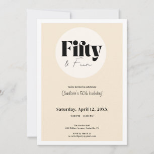 Minimalist Beige 50th Birthday Invitation  Kaart