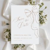 Minimalist Beige Bow Save the Date Card Kaart