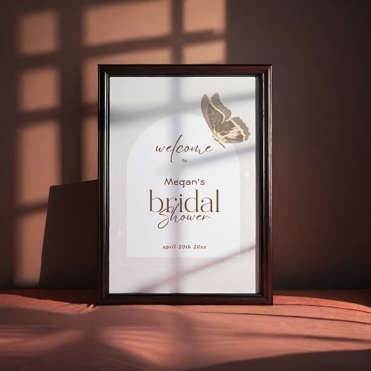 Minimalist Beige Butterfly Bridal Shower Welcome Poster