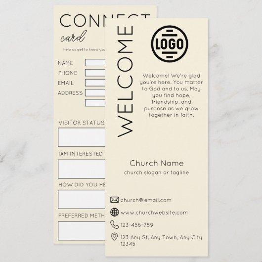 Minimalist Beige Church Connection Card Kaart (Voorkant / Achterkant)