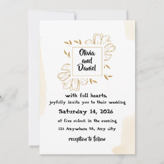 Minimalist Beige Gold Dahlia Wedding Invitation Kaart