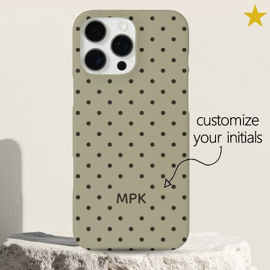 Minimalist Beige Gray Custom Monogram Polka Dot  Case-Mate iPhone Case