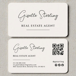 Minimalist Beige Real Estate Agent QR Code Visitekaartje