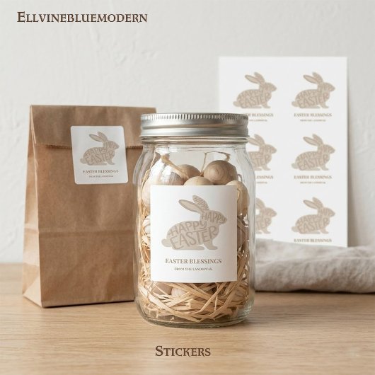 Minimalist Beige Typography Rabbit Easter Vierkante Sticker