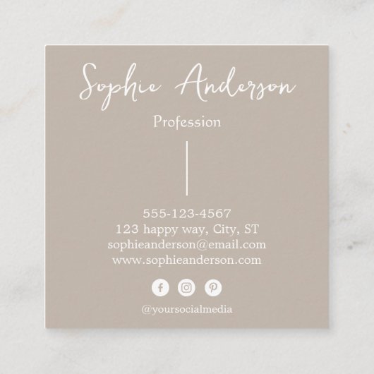 Minimalist Beige with Elegant Script & Bow      Vierkante Visitekaartje (Achterkant)