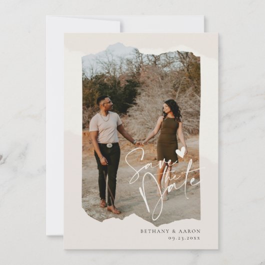Minimalist Bewaar de datum, Boho foto bruiloft Save The Date (Voorkant)