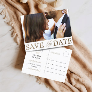 Minimalist Bewaar de datum Faux Gold & Foto Briefkaart