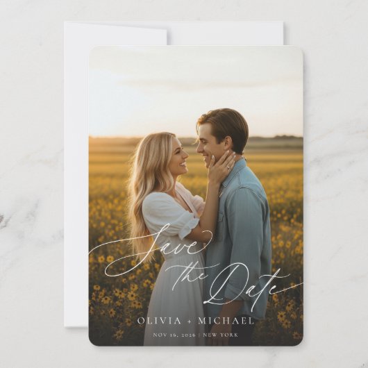 Minimalist Bewaar de datum, Foto Boho Bewaar de da Kaart (Voorkant)