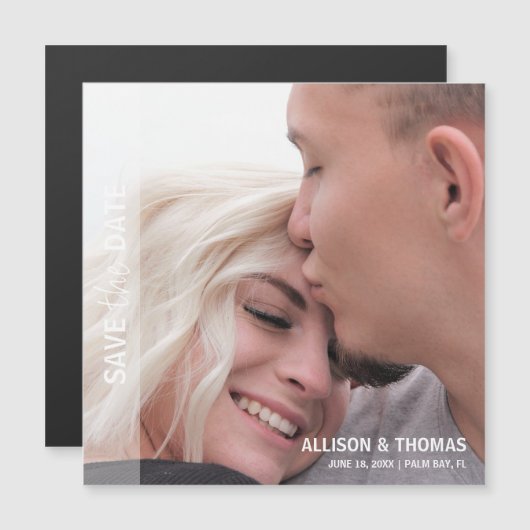 Minimalist Bewaar de datum Foto Bruiloft Magnetische Uitnodiging (Voorkant / Achterkant)