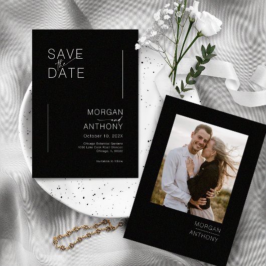 Minimalist Bewaar de datum Foto Zwart Wit Save The Date