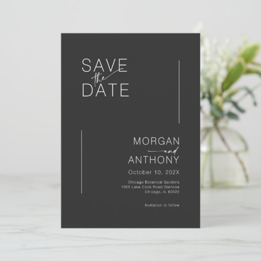 Minimalist Bewaar de datum Foto Zwart Wit Save The Date (Staand voorkant)