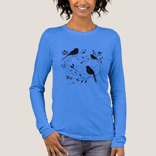 Minimalist Bird Silhouette Long Sleeve Tee Tri-Blend Shirt (Voorkant)
