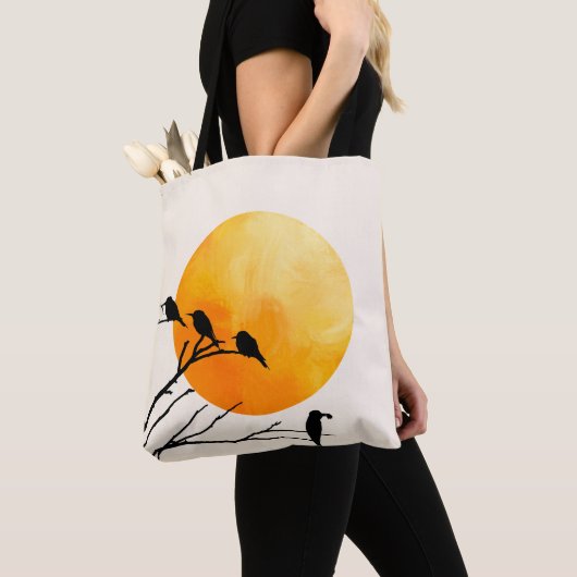 Minimalist Birds on Branch with Orange Sun Tote Bag (Dichtbij)